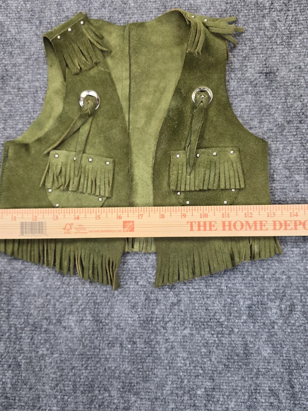 Vintage Sears Kids Leather Fringe Vest Olive Green Western Cowboy Size 4/5